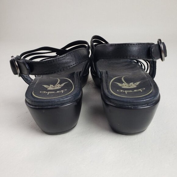 Dansko Dana Strappy Wedge Sandal Women 7.5-8 38 Black Leather Slingback Open Toe - Picture 8 of 10
